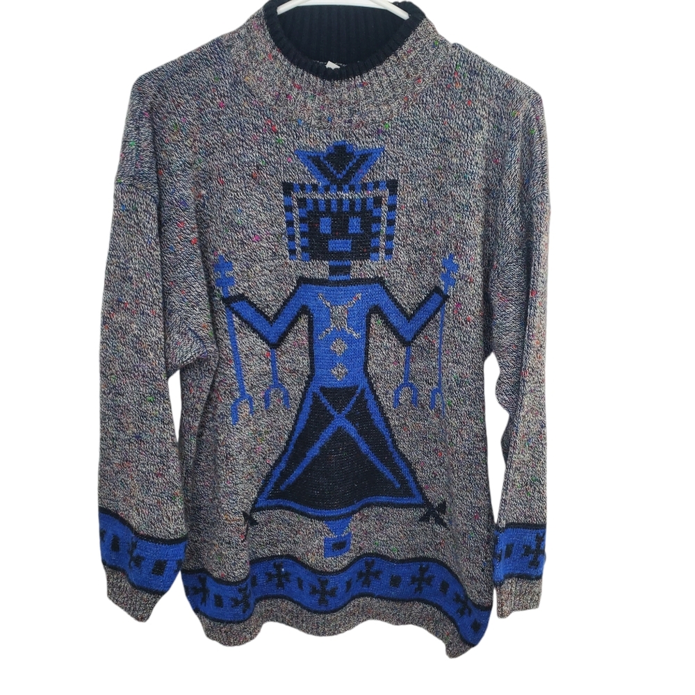 Vintage 1980s Three feet off robot grey sweater size Medium